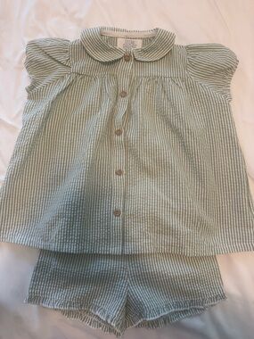 Size 4 Little Paper Kids Green Striped Seersucker Two-Piece Set